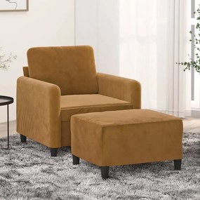 vidaXL Poltrona com apoio de pés 60 cm veludo castanho