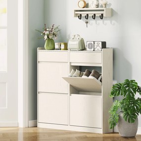 Sapateira com capacidade para 8 pares 98 x 19,2 x 95,3 cm, com 2 gavetas deslizantes e 4 gavetas basculantes, branco