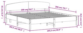 Estrutura de cama com cabeceira 200x200 cm pinho maciço