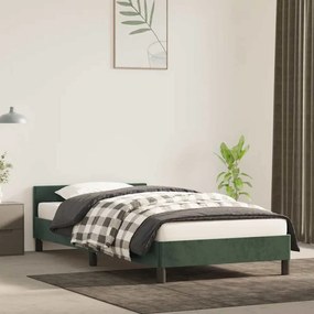 Estrutura de cama sem colchão 100x200 cm veludo verde-escuro