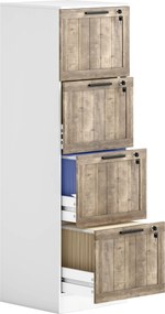 HOMCOM Bloco de Gavetas de Escritório com 4 Gavetas Fecho e 2 Chaves e Barras para Pendurar A4 Carta 39,4x40x129 cm Branco e Madeira | Aosom Portugal