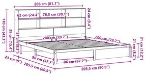 Cama com estante sem colchão 200x200 cm pinho maciço