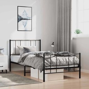 Estrutura de cama com cabeceira e pés 100x190 cm metal preto