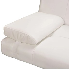 Sofá-cama ajustável c/ 2 almofadas couro artificial branco nata