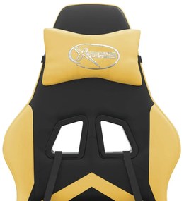 Cadeira gaming c/ apoio pés couro artificial preto e dourado