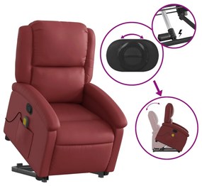 Poltrona massagens reclinável couro artificial vermelho tinto