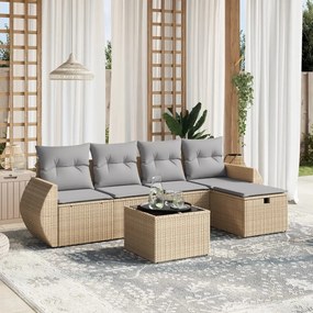 vidaXL 6 pcs conj. sofás jardim c/ almofadões vime PE bege misturado