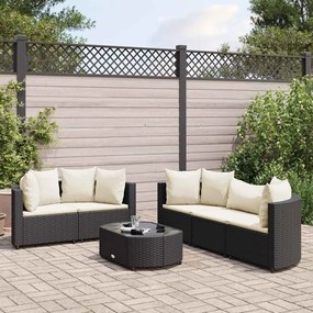 vidaXL 6 pcs conjunto sofás de jardim c/ almofadões vime PE preto