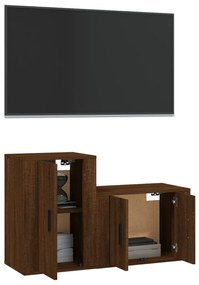 Conjunto móveis de TV 2pcs madeira processada carvalho castanho