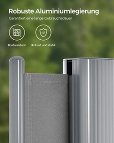 Toldo lateral 180 x 350 cm extensível cinzento