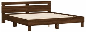 Estrutura cama cabeceira/luzes LED 160x200 cm carvalho castanho