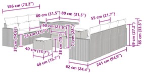 Conjunto de Sofá de Jardim com 10 Peças e Almofadas Bege Rattan Poliés