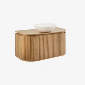 Conjunto De Móvel De Casa De Banho Suspenso Em Madeira De Manga Analis Madeira Natural & Cimento Redondo Branco Ø40 Cm Zavion & Sem Espelho - Sklum