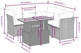 5 pcs conjunto de sofás p/ jardim com almofadões vime PE bege