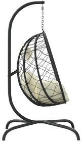 Cadeira forma ovo suspensa vime PE/aço c/ almofadão branco nata