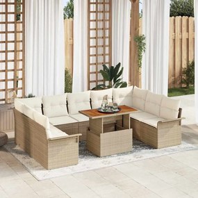 vidaXL Conjunto de Jantar de 10 Peças para Jardim com Almofadas Bege Rattan Acácia