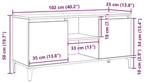 Armário de TV vidaXL Preto Carvalho 102x35x50 cm de Madeira de Engenha