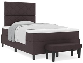 Cama Box com Colchão e Banco Castanho Escuro 120x200 cm Tecido