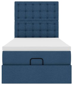 Cama Otomana com Colchão &amp; LEDs Tecido Azul 90x200 cm