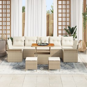 Conjunto de Sofá de Jardim de 10 Peças com Almofadas Beiges Rattan Pol