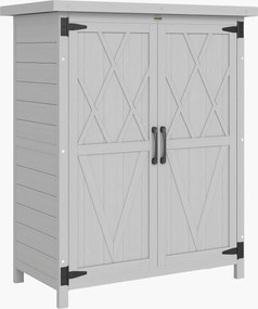 Outsunny Armário de Jardim de Madeira 75x40x90 cm Armário para Armazenamento de Ferramentas com 4 Prateleiras 2 Portas Cinzento | Aosom Portugal