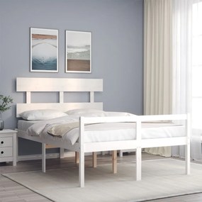 Estrutura de cama de casal c/ cabeceira madeira maciça branco
