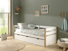 Cama infantil MARGRIT (90 x 200 cm) + Estrado + gaveta inferior Natural / Branca