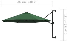 Guarda-sol de montar na parede com mastro metálico 300 cm verde