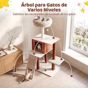 Arranhador para Gatos com Casinha, 77,5 x 29,5 x 51 cm, 4 Níveis, Castanho