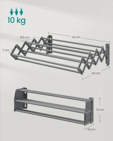 Estendal parede de secar roupa dobrável e extraível 40 x 42 x 12 cm Cinzento