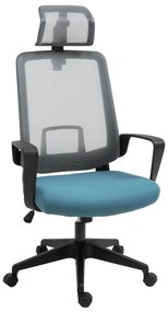 Vinsetto Cadeira de Escritório Ergonômica Giratória com Altura Ajustável Apoio para a Cabeça Apoio para os Braços e Suporte Lombar Reguláveis 63,5x63x116,5-125,5cm Azul e Cinza