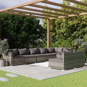vidaXL 8 pcs conjunto lounge de jardim c/ almofadões vime PE cinzento