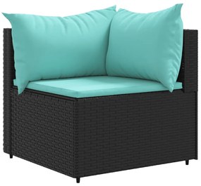 6 pcs conjunto lounge de jardim c/ almofadões vime PE preto