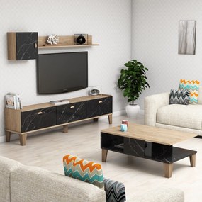 Conjunto de Mobiliário de Sala de Estar Sumer – Carvalho e Mármore – T