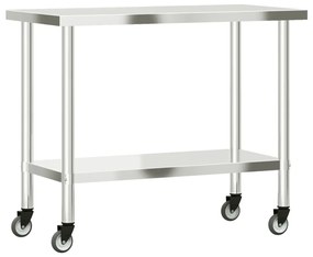 Mesa de trabalho de cozinha c/ rodas 110x55x85cm aço inoxidável