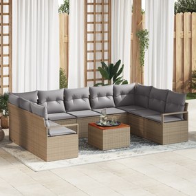Conjunto de Sofá de Jardim vidaXL de 10 Peças com Almofadas Bege Ratta