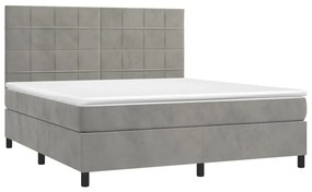 Cama box spring c/ colchão/LED 180x200 cm veludo cinzento-claro