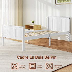 Estrutura de cama 90 x 200 cm, (COLCHÃO NÃO INCLUIDO) cama individual em madeira maciça com base de ripas, cabeceira e pés incluídos, montagem fácil,