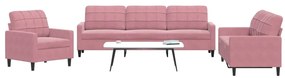 3 pcs conjunto de sofás com almofadões veludo rosa