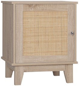 HOMCOM Mesa de Cabeceira com 1 Porta de Vime e Prateleira Interior Ajustável para Dormitório Sala de Estar 48x40x58cm Carvalho