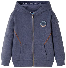 Sweatshirt para criança com capuz e fecho azul-escuro mesclado 116