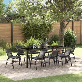 vidaXL Conjunto de Jantar de Jardim 9 Peças Preto de Rattan Poliéster
