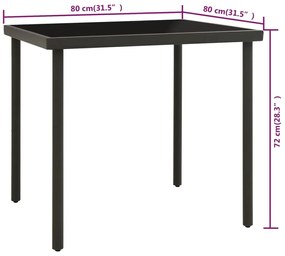 Mesa de jantar para exterior 80x80x72 cm vidro e aço antracite