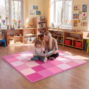 Tapete de atividades 144 x 144 x 3,5 cm infantil dobrável impermeável com espuma macia para gatinhar rosa