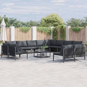 vidaXL Conjunto de Sofá de Jardim com almofada 12 pcs Preto Aço
