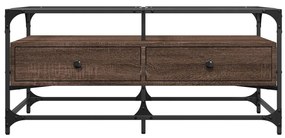 Mesa de centro c/ topo vidro 98,5x50x45cm carvalho castanho aço