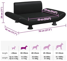 Cama para cães 70x45x28 cm couro artificial preto