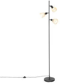 Candeeiro de pé oriental preto com bambu 3-luzes - Rayan Oriental