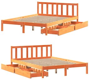 Cama sem colchão 160x200 cm madeira pinho maciço castanho-mel