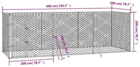 Canil de exterior 6x2x2 m aço galvanizado prateado